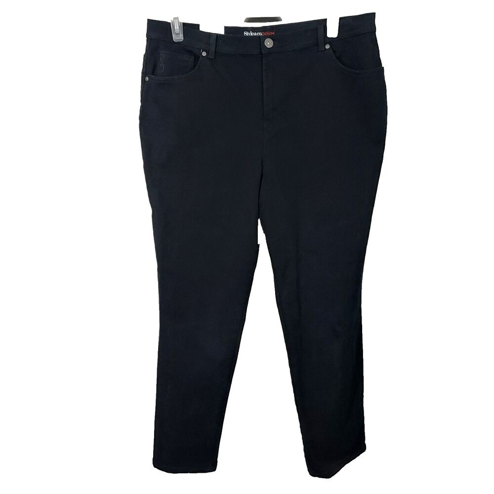Style & Co Women Black Denim Tapered Leg High Rise Jeans Sz 18 Stretch NWT